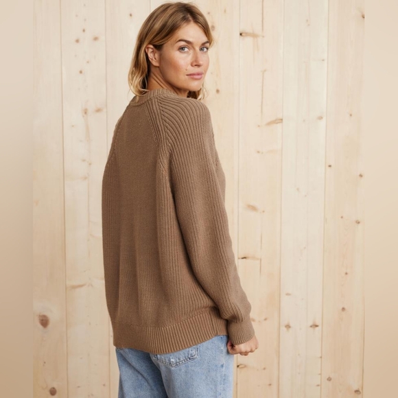 Jenni Kayne Oversized Cotton Fisherman Sweater Beachwood Tan Brown XXS/XS EUC! - Picture 7 of 7